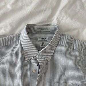 L.L. Bean Men's White and Blue Pinstripe Shirt